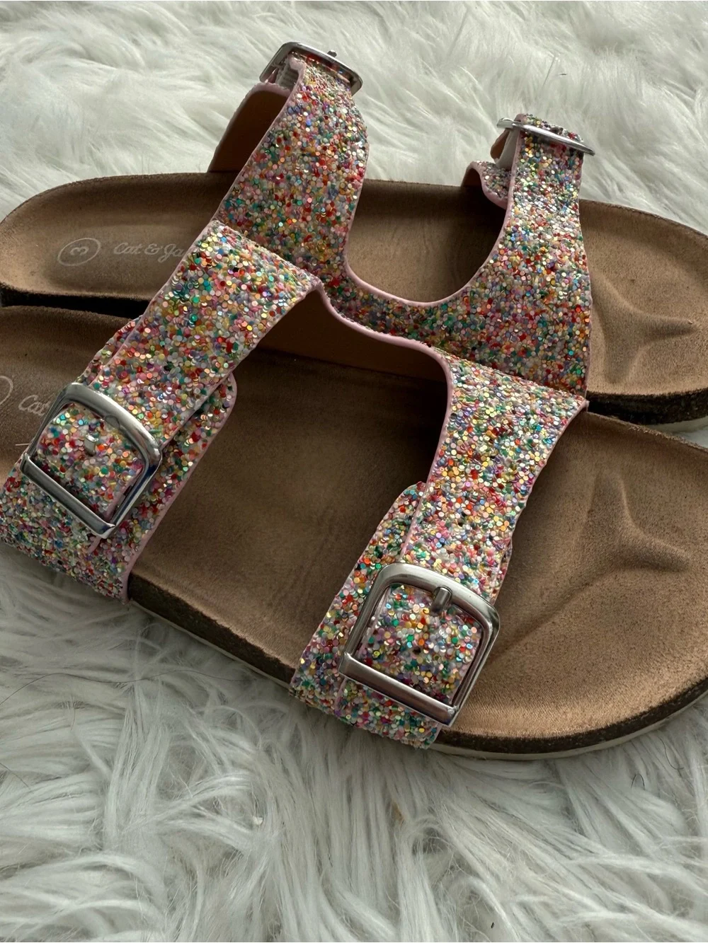 Cat & Jack 3 Pink Glitter Multi-Color Buckle Sandals